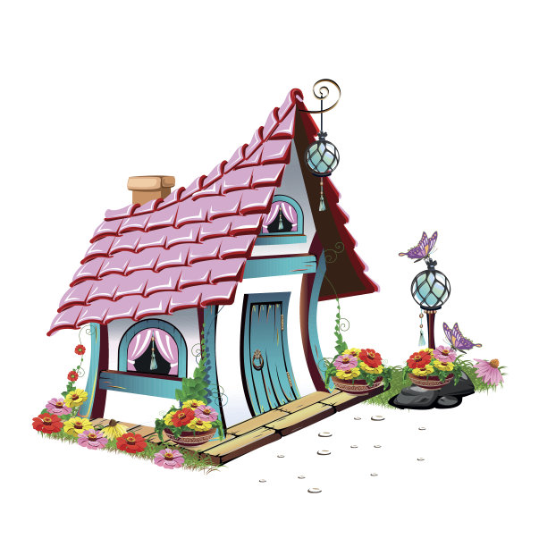 有着粉色屋顶的童话般的房子图片下载