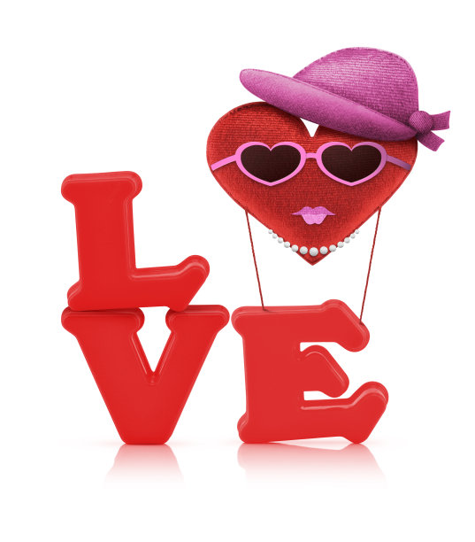 红色爱字母和织物心形气球图片下载