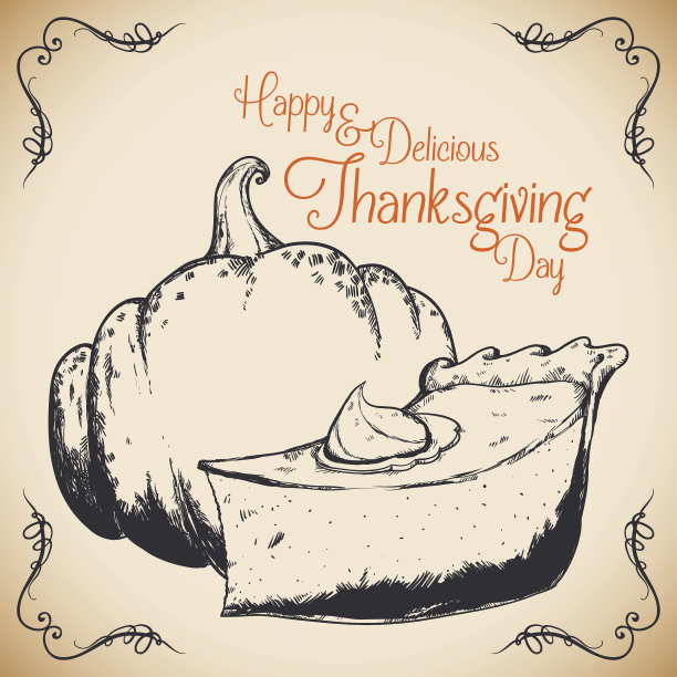 复古感恩节南瓜甜点海报。图片下载