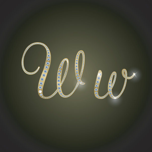 闪亮的字母"W"由黄金和钻石组成图片下载