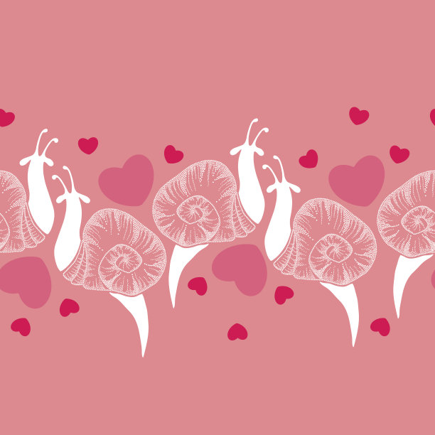 无缝图案与点缀的白色蜗牛和粉红色的心图片下载