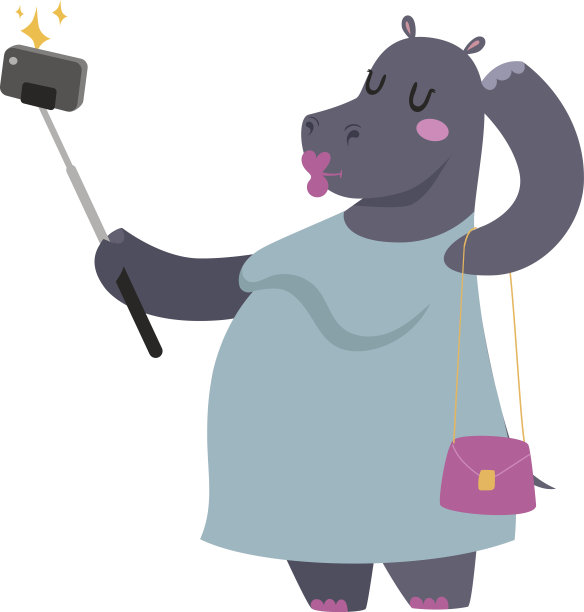 河马胖女人白色背景自拍矢量图图片下载