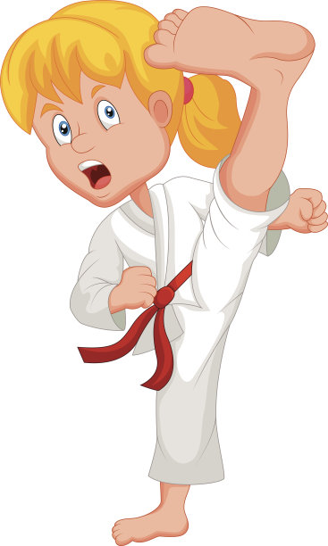 小女孩卡通训练空手道图片下载