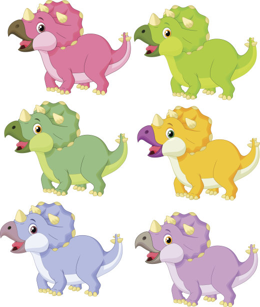 不同颜色的卡通三角龙图片下载