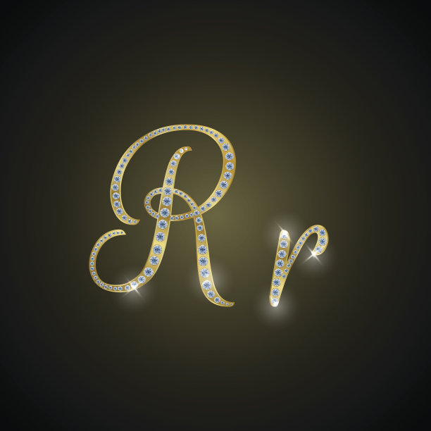 闪亮的字母"R"由黄金和钻石组成图片下载
