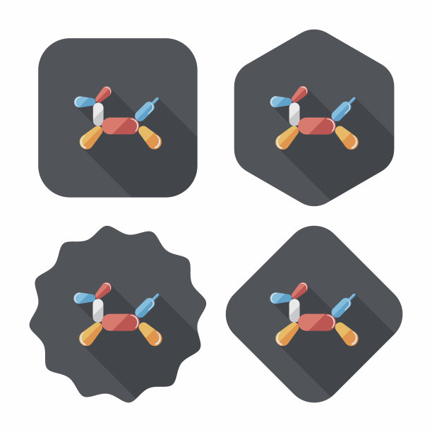 生日气球狗平面图标与长影子，eps10图片下载