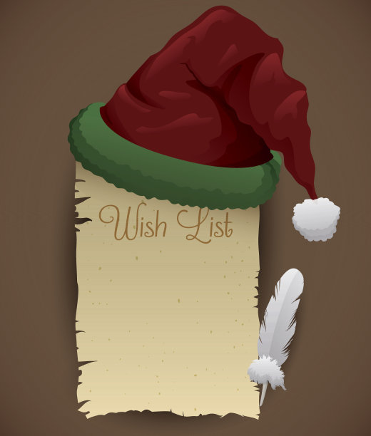 圣诞帽和愿望清单和羽毛。图片下载