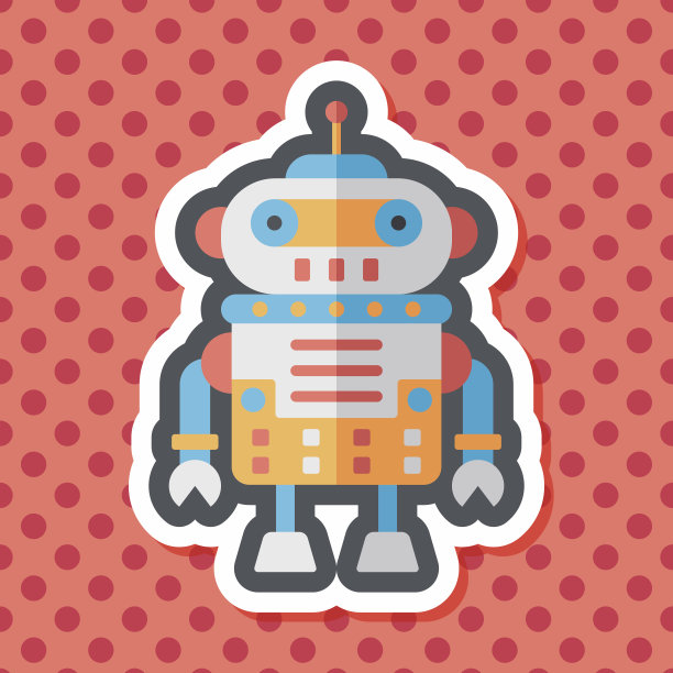 机器人概念平面图标与长影子，eps10图片下载