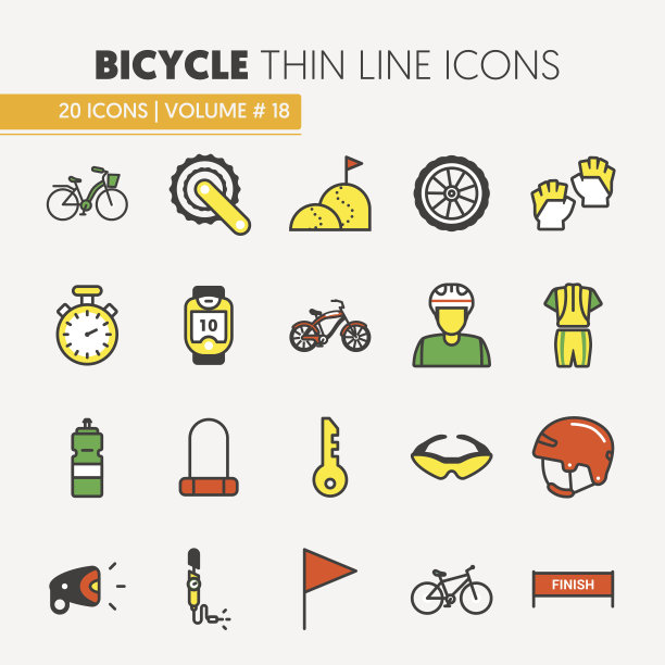 自行车和自行车细线图标集图片下载