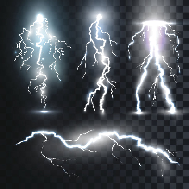 设置孤立的现实闪电与透明的设计图片下载
