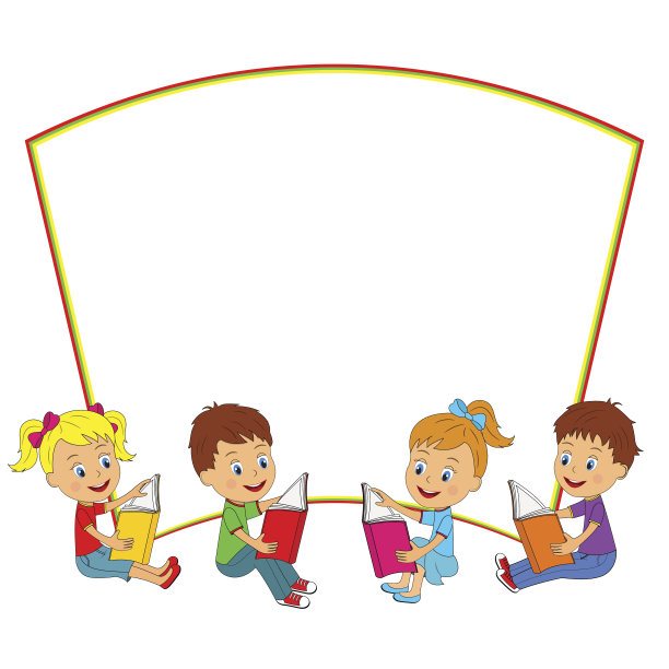孩子们阅读书籍和画框图片下载