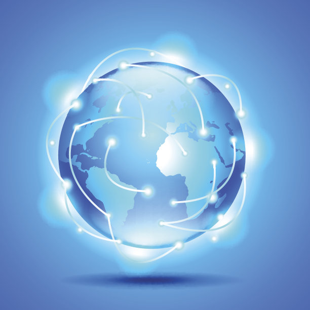 在蓝色背景矢量上发光的地球图片下载