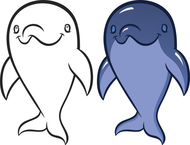 可爱的卡通海豚孤立在白色的背景图片下载