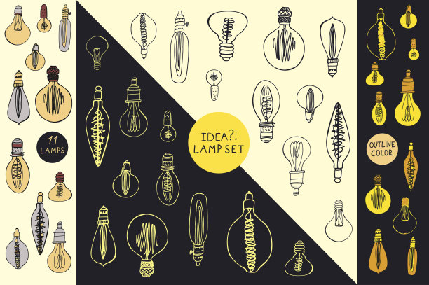 灯、灯、灯泡手绘矢量集图片下载