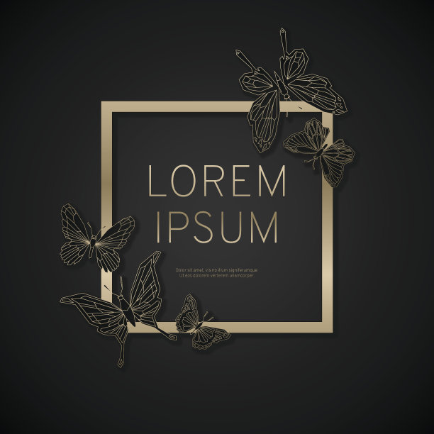 金色框架与几何蝴蝶。矢量插图。素材图片