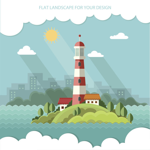夏天的风景。城市背景上的灯塔图片下载