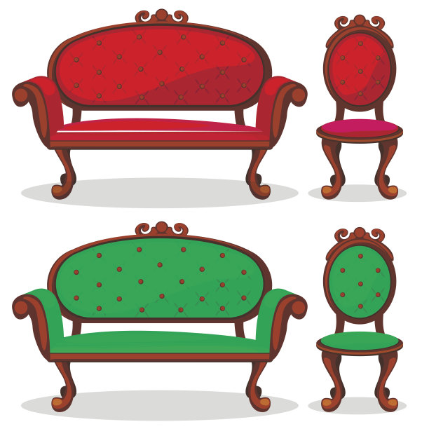 卡通色彩的复古椅子和沙发图片下载