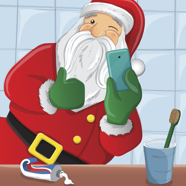 圣诞老人在镜子里自拍图片下载