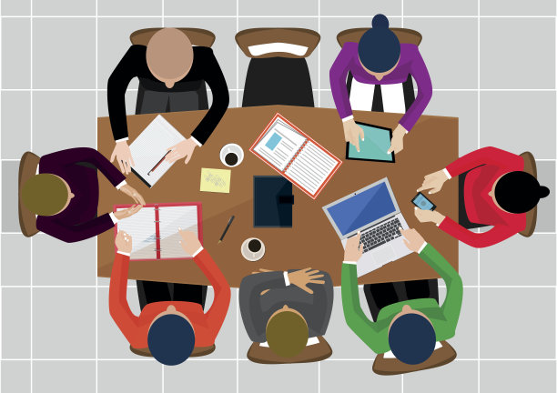 平面设计办公室工作人员业务在俯视图矢量插图图片下载