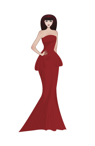 穿着红色晚礼服的时尚女孩图片下载