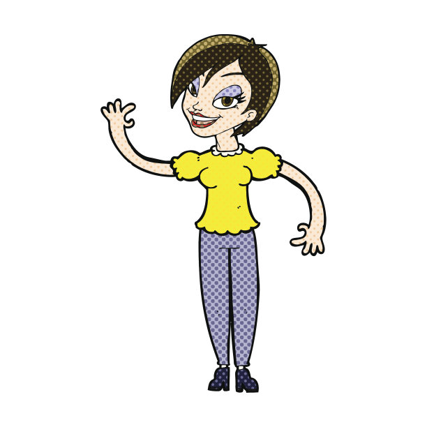 挥手的卡通女人图片下载