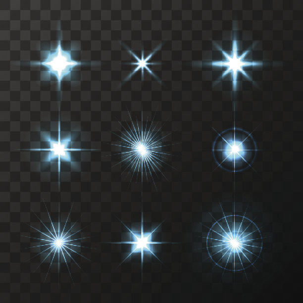 一组发光的星星。矢量图图片下载