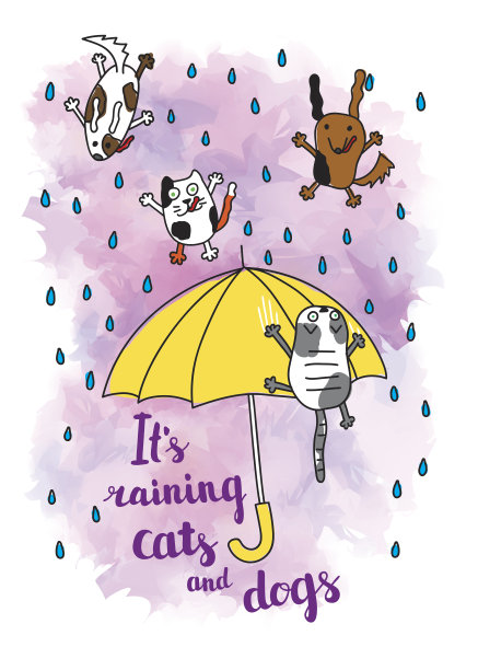 “下着倾盆大雨”的秋季卡片。图片下载