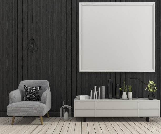 3d渲染模拟框架在客厅与扶手椅图片下载