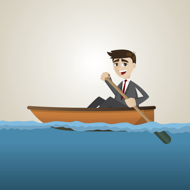 卡通商人在海上划桨图片下载