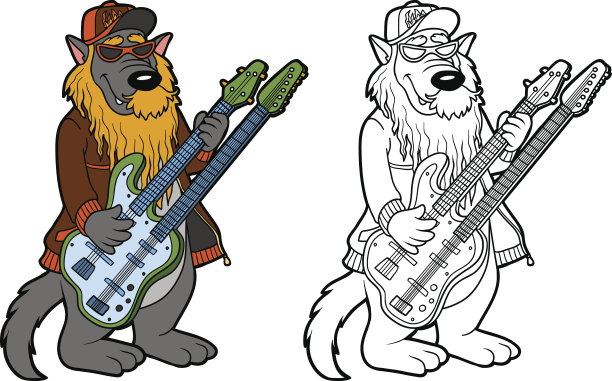 儿童涂色书:狼和双颈吉他图片下载
