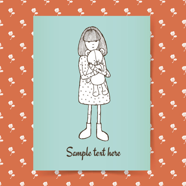 画一个带泰迪熊的女孩图片下载