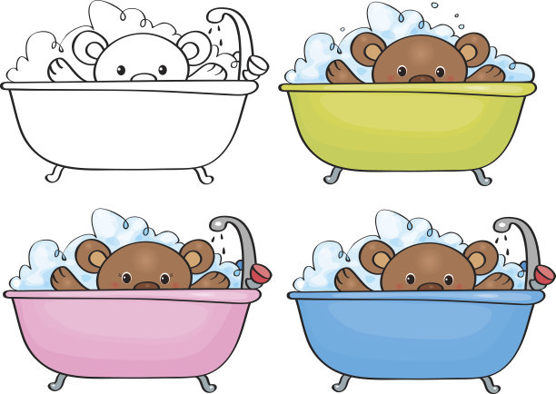 矢量洗澡熊宝宝。图片下载