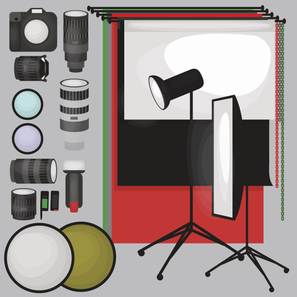 照相馆设备，纸张背景，轻平图标，闪光灯，软盒图片下载