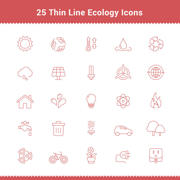 一套细线笔划生态图标图片下载