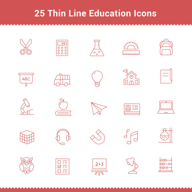 一套细线笔划教育图标图片下载
