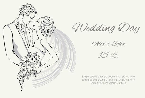 婚礼的邀请与甜蜜的夫妇，新娘和新郎图片下载