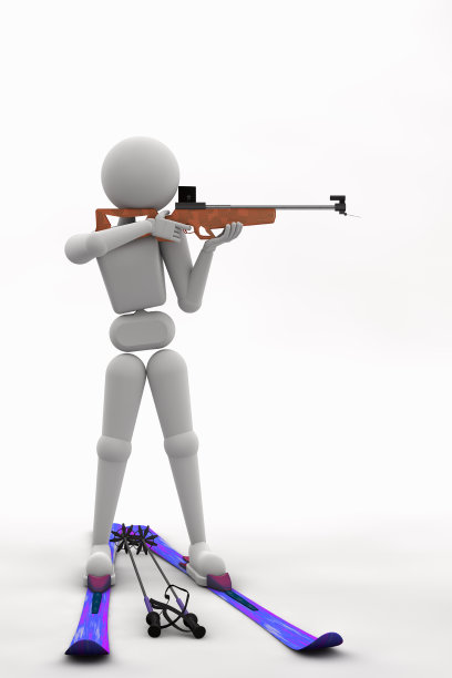 冬季两项运动员站着瞄准目标图片下载