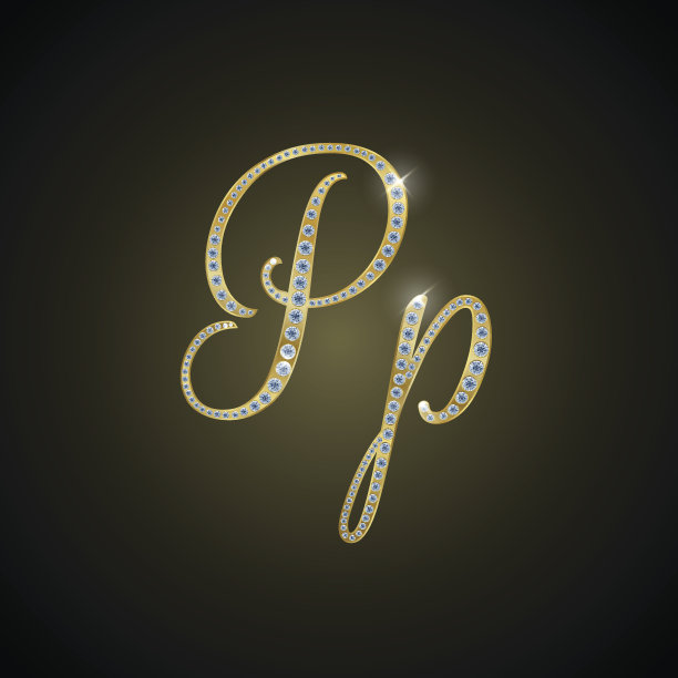 闪亮的字母"P"由黄金和钻石组成图片下载