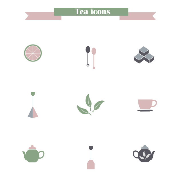 一套扁平的彩色茶图标上的白色图片下载