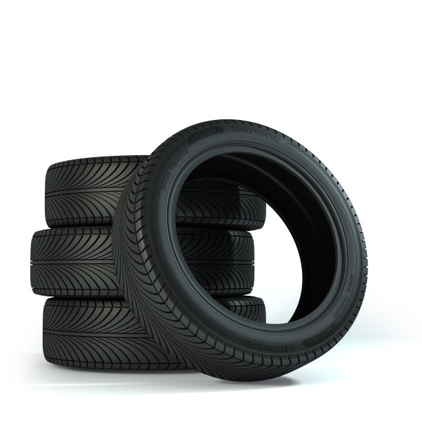 白色背景上有四只轮子。汽车轮胎组图片下载