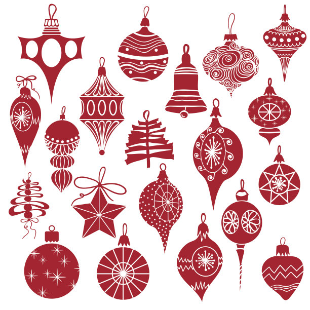 大型设置复古节日圣诞和新年树球图片下载