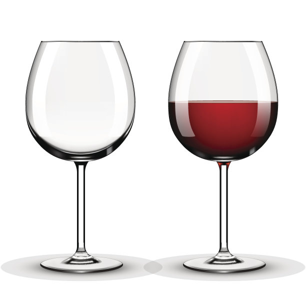 白色背景下的满和空的红酒杯图片下载