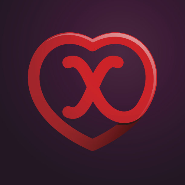 X字母带有红心。图片下载