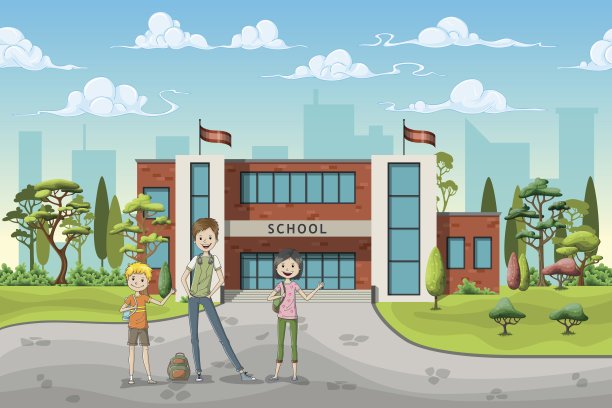 插图三个学校的孩子图片下载