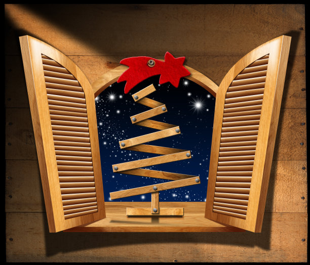 圣诞树在木窗图片下载