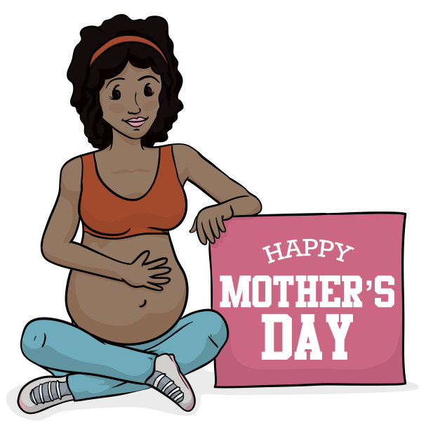 健康孕妇与一个粉红色的标志母亲节图片下载