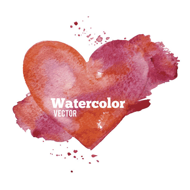 矢量水彩红色心形图片下载