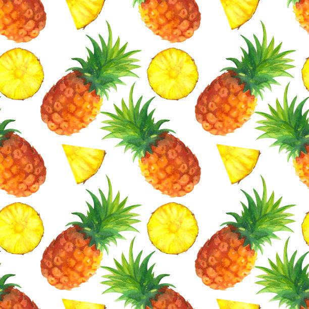 水彩无缝图案与菠萝图片下载
