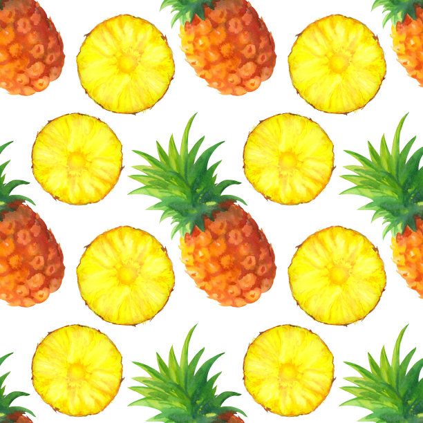 水彩无缝图案与菠萝图片下载