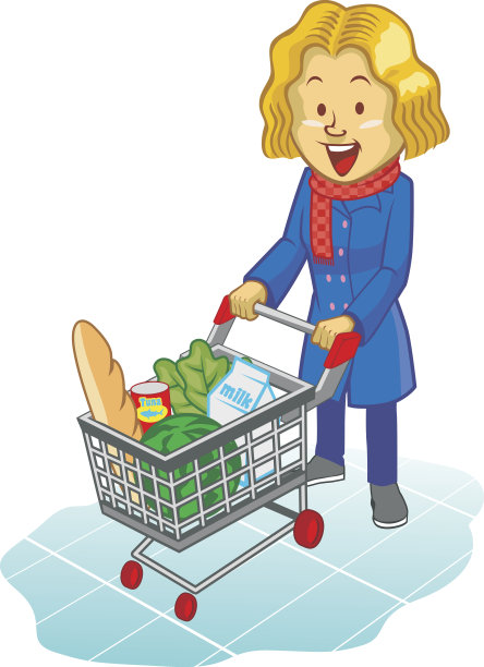 在超市使用手推车的妇女图片下载